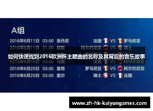如何快速找到2016欧洲杯主题曲的名称及其背后的音乐故事